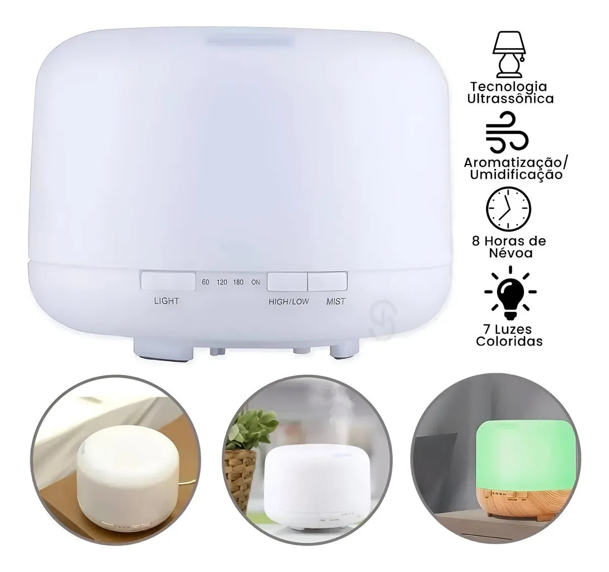 Humidificador Aromatizador Con Difusor De Aire Ultrasónico D - Blanco