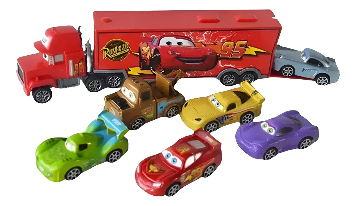 Cars Rayo Mcqueen Mula Camión Mack + 6 Carros Impulso Niños Rojo Rayo Mcqueen
