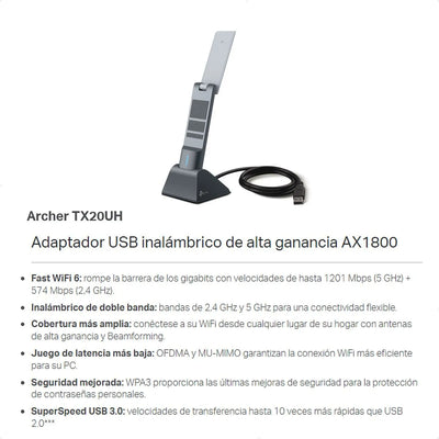 Tp Link Archer Tx20uh, Adaptador Usb Wifi 6 Ax1800 High Gain