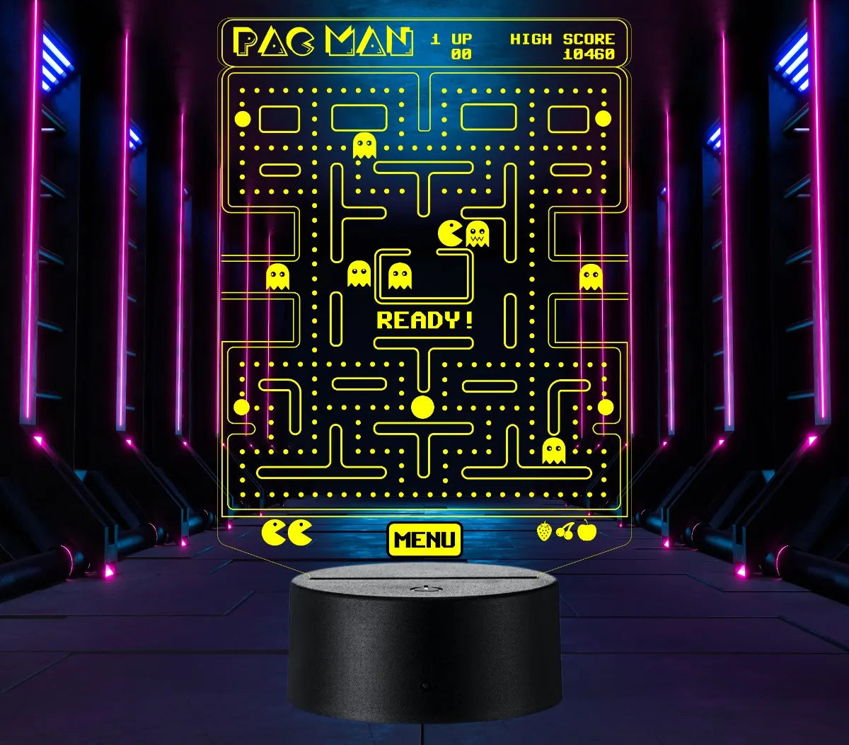 Lámpara De Noche Led Pac Man Decoración Regalo Holograma Negra