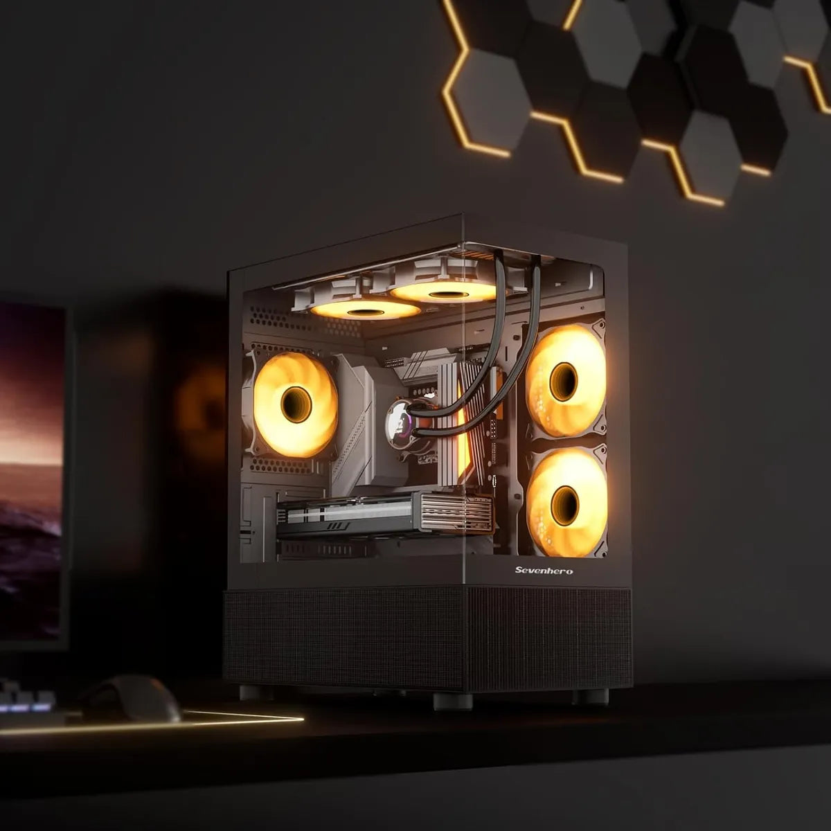 Chasis Gamer Sevenhero M-atx Con 3 Ventiladores Argb Negro