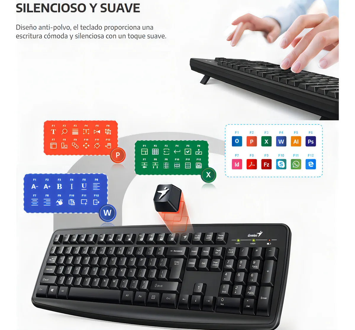 Kit de teclado y mouse inalámbrico Genius KM-8100 Español Latinoamérica de color negro
