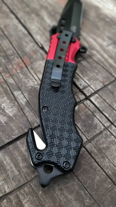Cuchillo Navaja Tactica De Rescate Bomberos Camping Defensa Negro