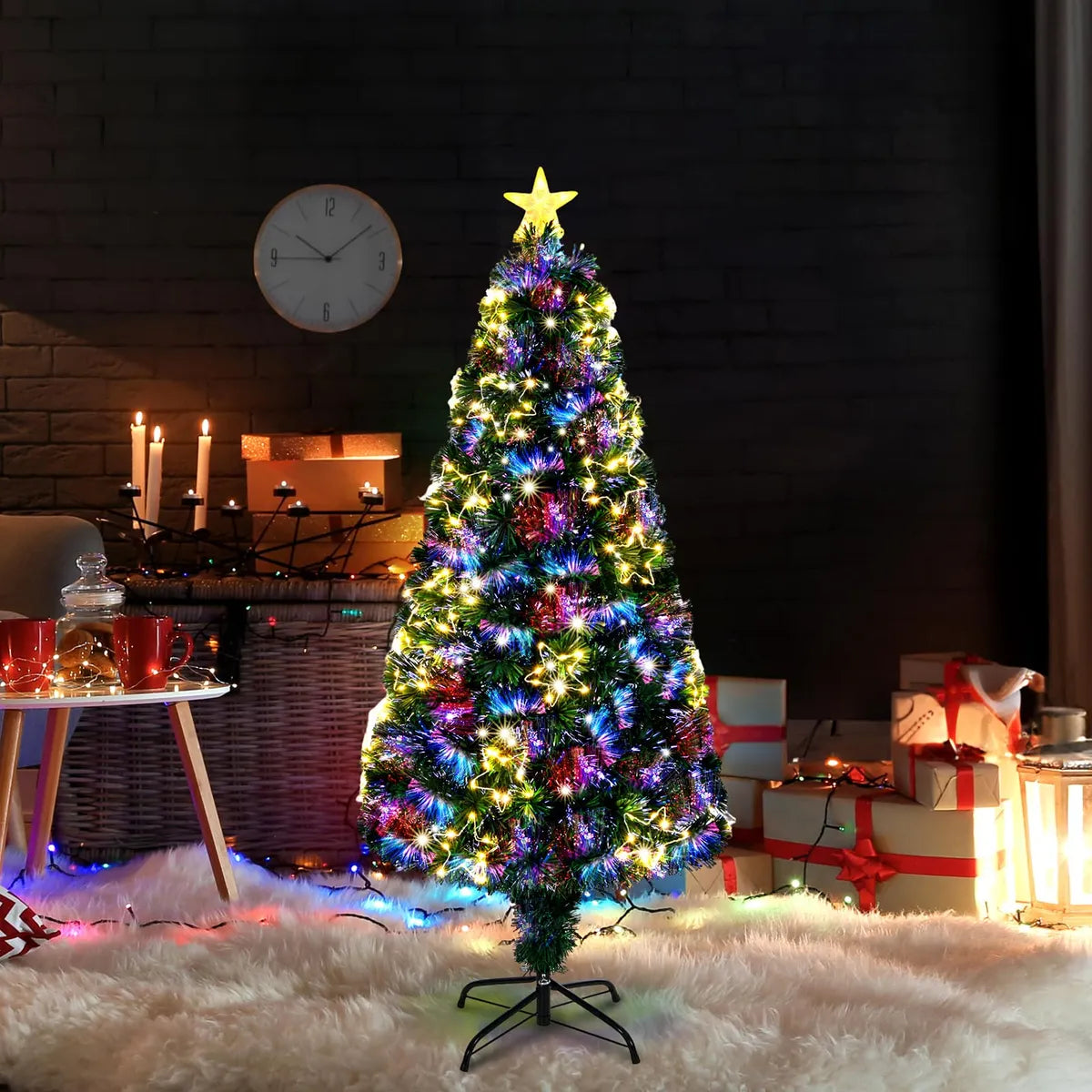 Vingli Arbol Artificial De Navidad De Fibra Optica Preilumin