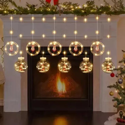 Instalación Cortina Bolas Y Aros Navideños Figura Papa Noel Multicolor