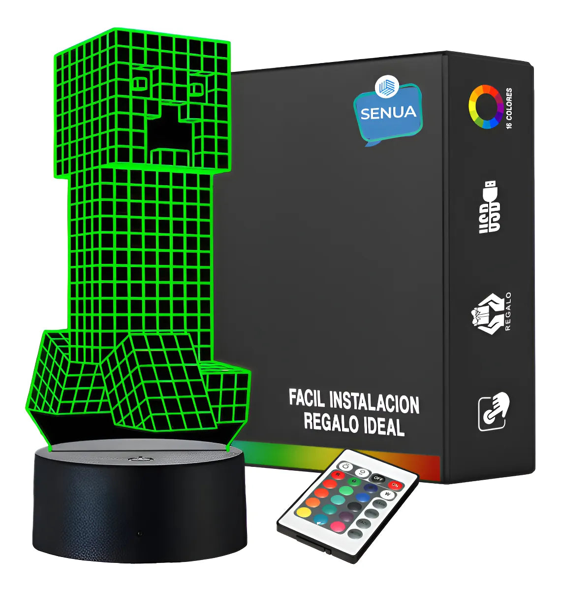 Lámpara De Noche Led 3d Minecraft Creeper Regalo Holograma Negro