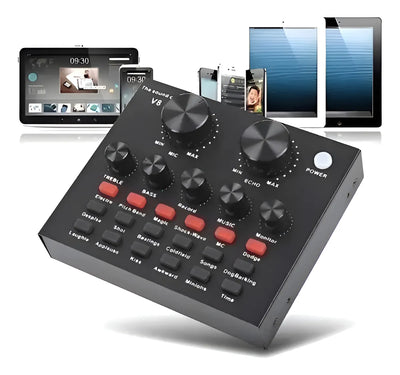 Tarjeta Sonido Externa V8 Transmisión Mic Aux Audif Equalize