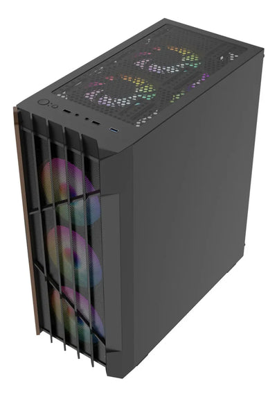 Caja Gabinete Gamer Iceberg Wood Core Argb 6 Ventiladores Negro