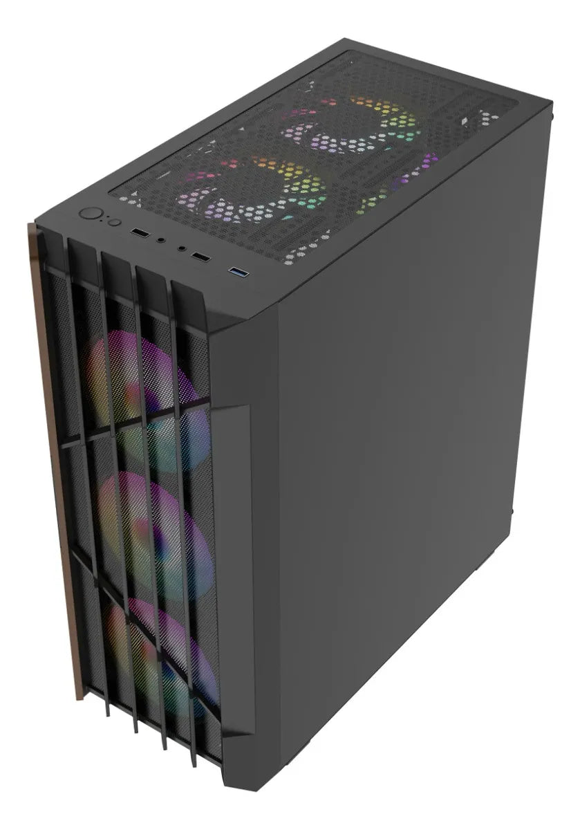 Caja Gabinete Gamer Iceberg Wood Core Argb 6 Ventiladores Negro