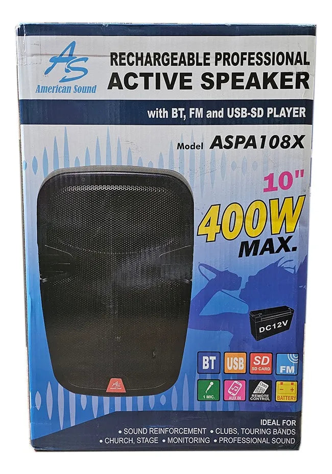 Parlante Inalámbrico 400w American Sound Aspa108x+mic Negro