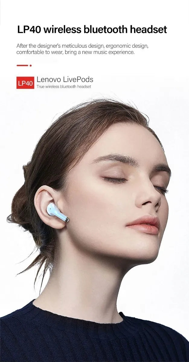 Audifonos Inalámbricos Bluetooth Lenovo Livepods Lp40 Pro Color Negro