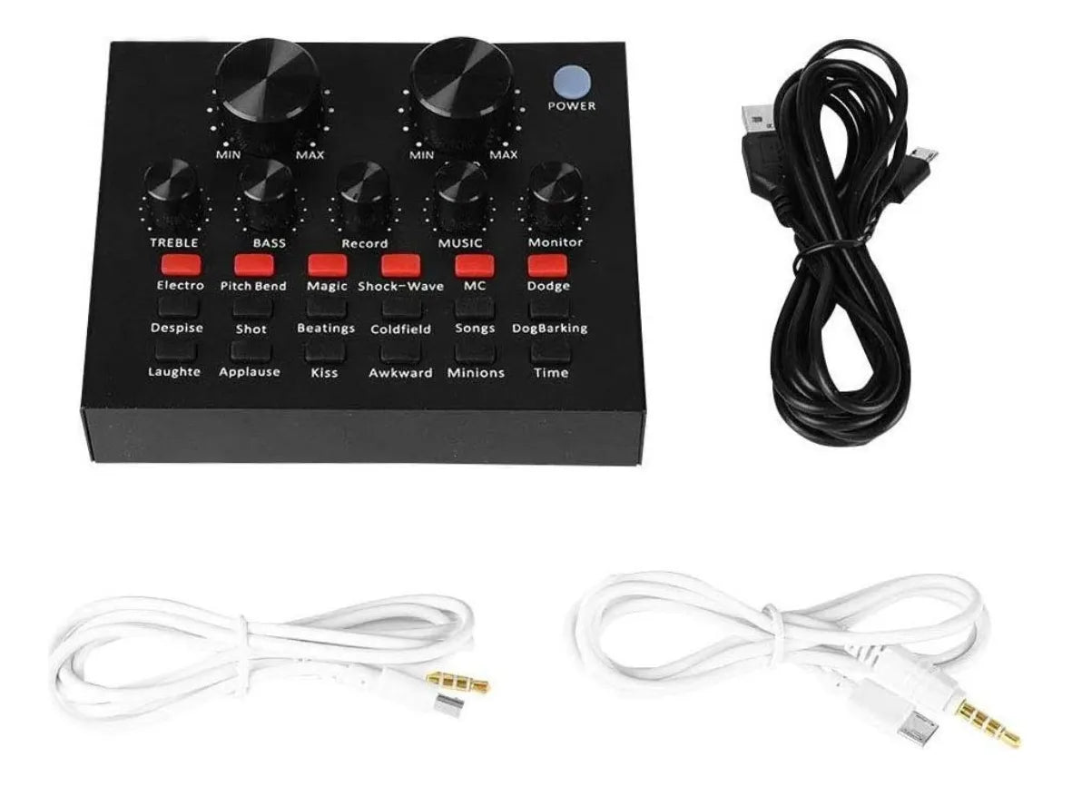 Kit Micrófono Profesional De Condensador + Tarjeta Sonido V8 Color Dorado