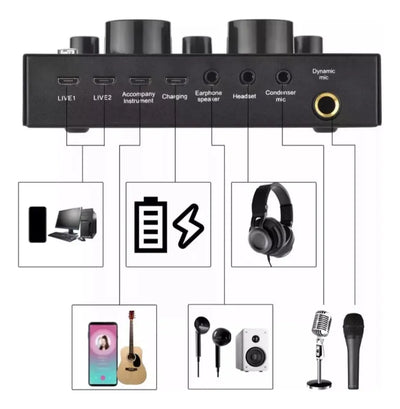 Tarjeta De Sonido V8 Interfaz Consola De Audio Grabación Negro