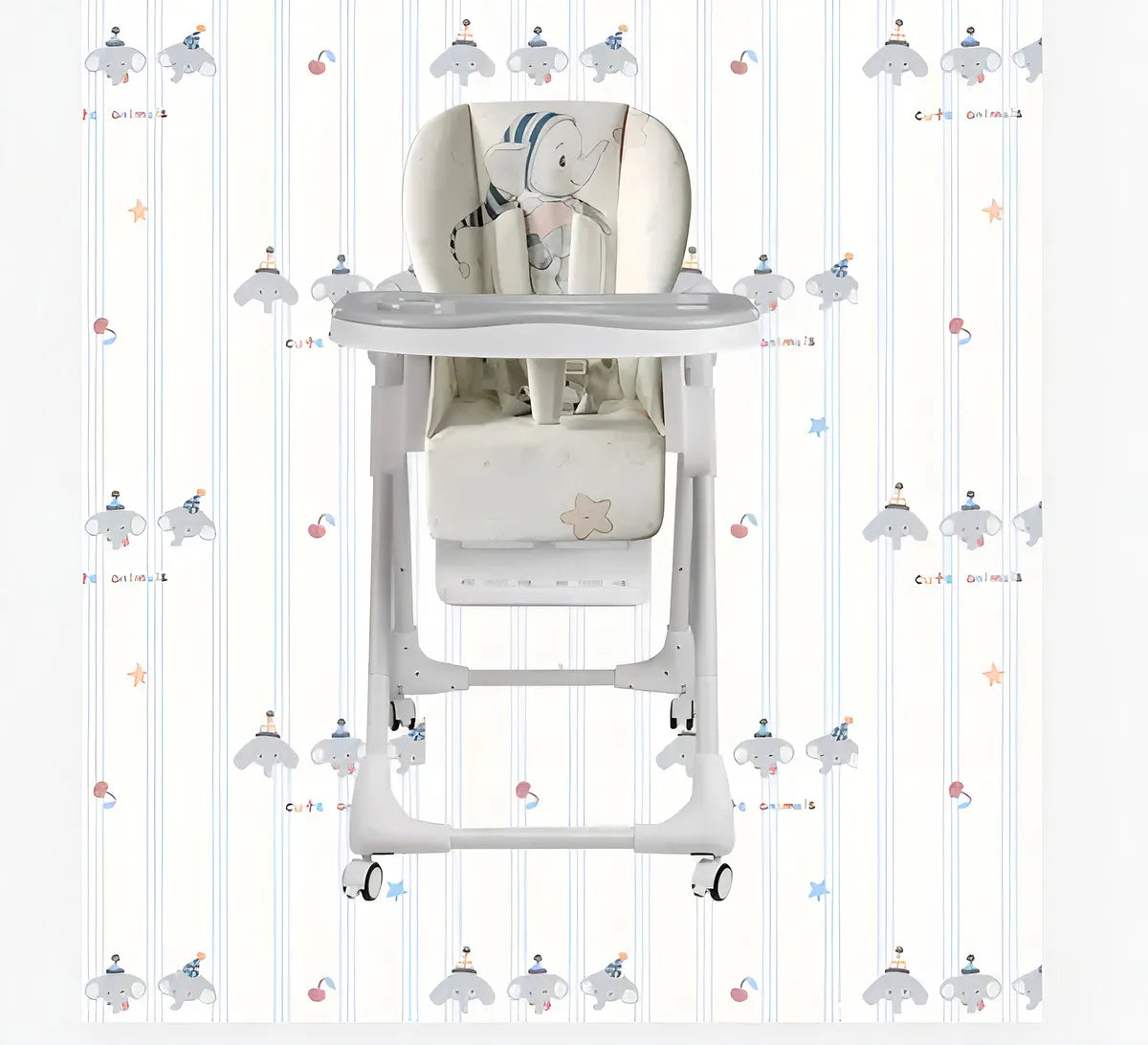 Silla Comedor Kidshop Doble Bandeja Plegable Color Gris Elefanta