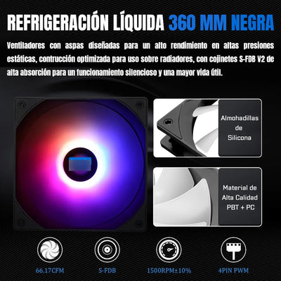Enfriamiento Liquido Pc Cpu Ta 360 Argb Lga 1700 Am5 Negro