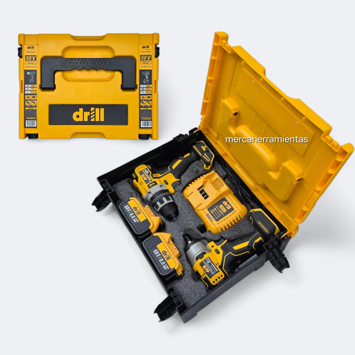 Kit Taladro Inalámbrico 13mm Y Pistola Impacto 1/2 Drill 68v - Amarillo - 60hz