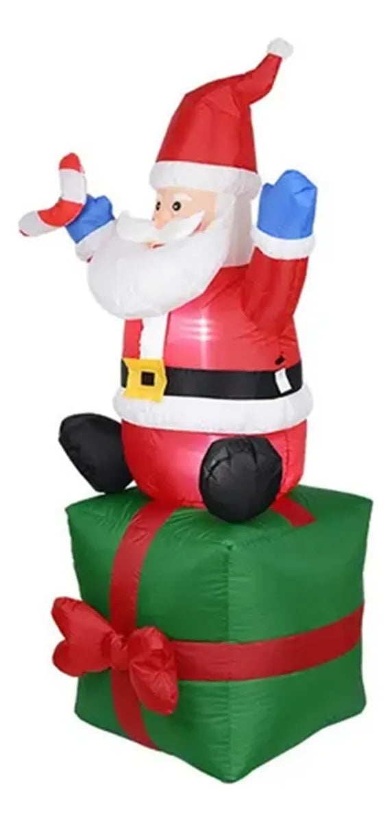 Adorno Navideño Santa Con Regalo Inflable Jardín Con Luces Blanco