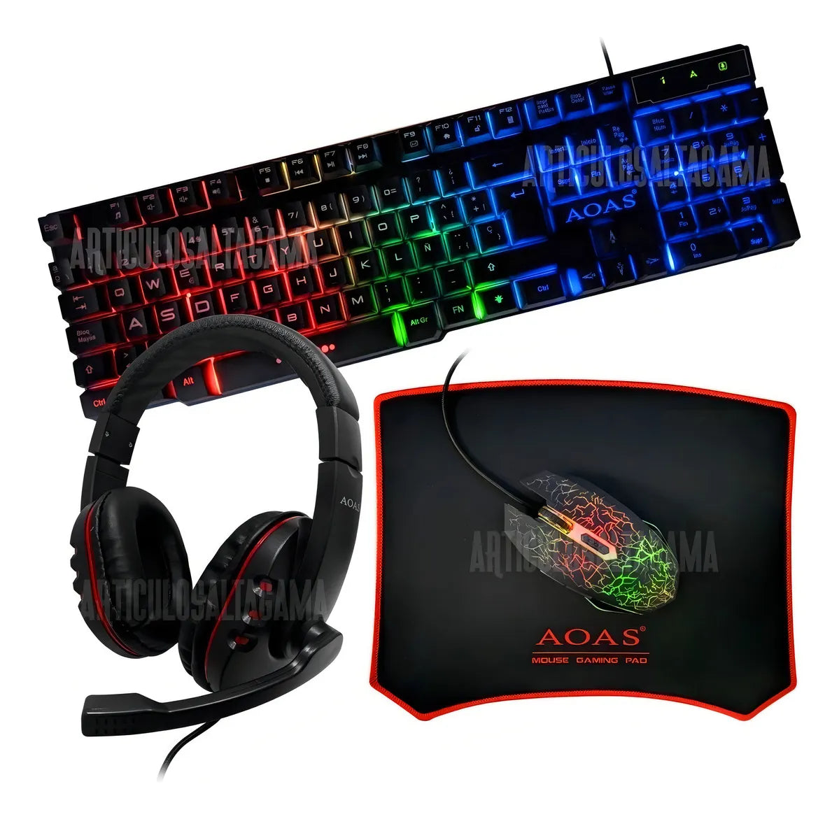 Combo Gamer 4-en-1 Aoas : Teclado, Mouse, Pad, Diadema