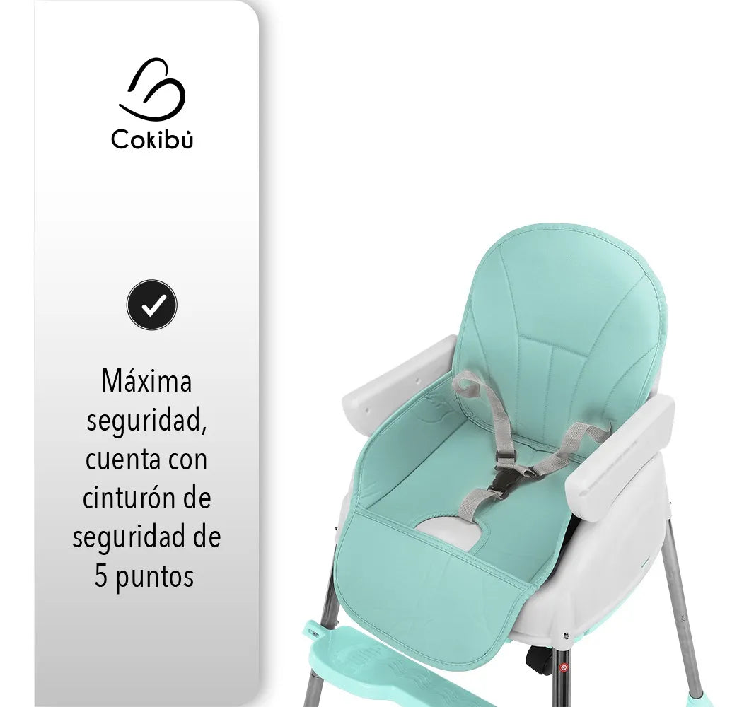 Silla Cokibú Bebé Sbebe-1mt 3 Alturas Menta Liso Agua