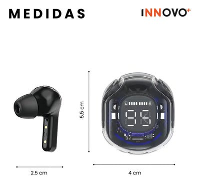 Audífonos Innovo PodsPRO Bluetooth Inalámbricos Negro con Micrófono y Luz LED