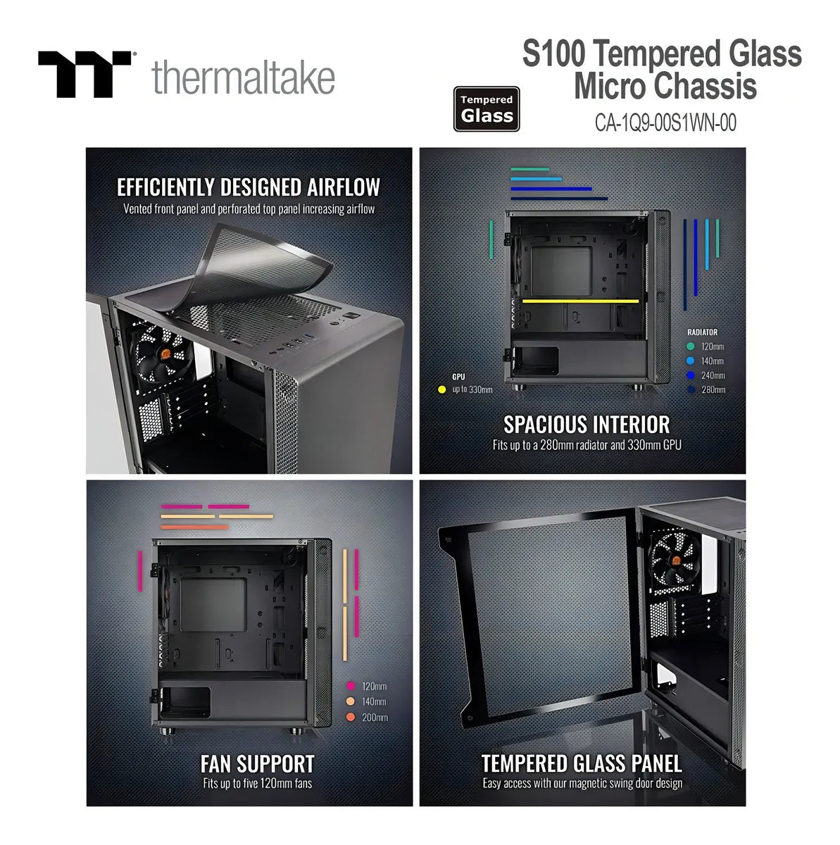Gabinete para computadora de escritorio Thermaltake S100 CA-1Q9-00S1WN-00 CA-1Q9-00S1WN-00 negro