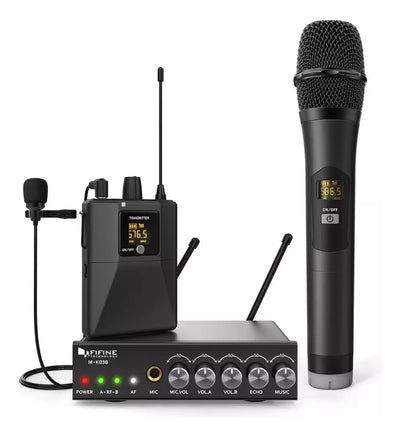 Sistema de micrófono UHF con doble cable Fifine K036, color negro