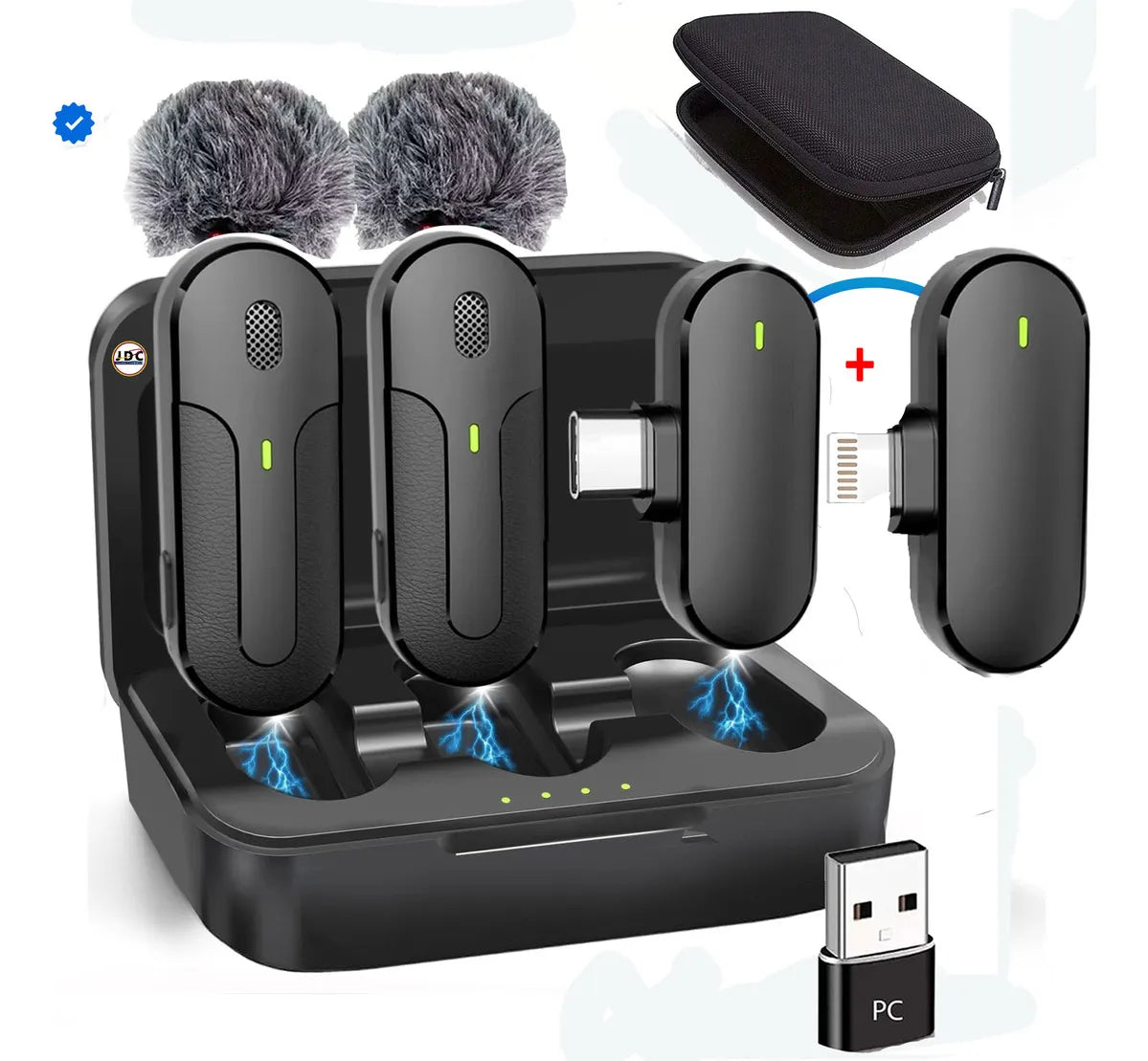 Micrófono Inalambrico De Solapa Tipo C Iphone Y PC Con Estuche De Carga Doble Receptor y Cancelación de Ruido y Antipop Vimai M8C-2 Negro