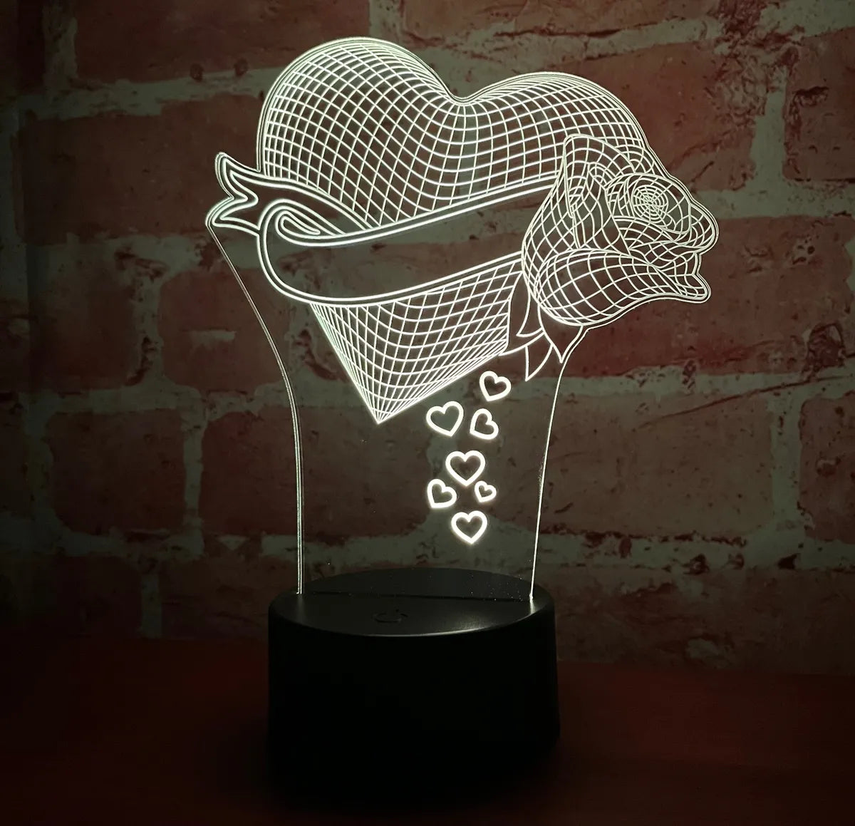 Lámpara Led Corazón Con Rosa Regalo Aniversario Decoración Negra