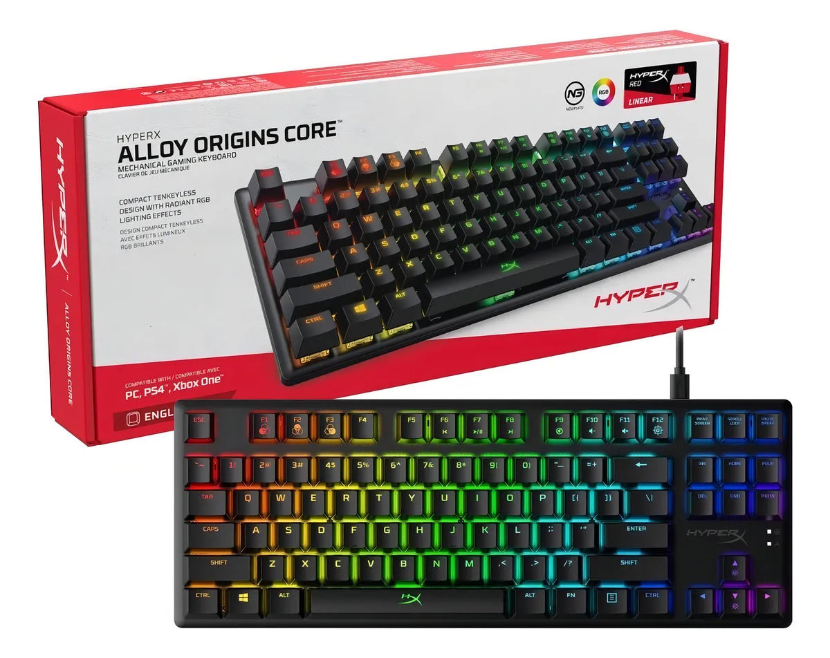 Teclado gamer HyperX Alloy QWERTY Red inglés US color negro con luz RGB