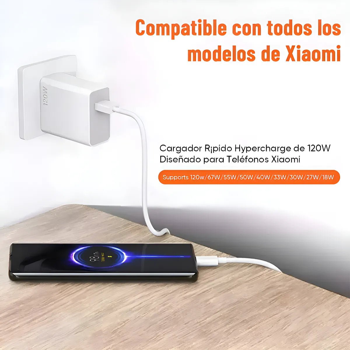 Cargador Turbo 120w + Cable Para Xiaomi Redmi Teléfono Cargador 120w Rápido Cargador Color Blanco