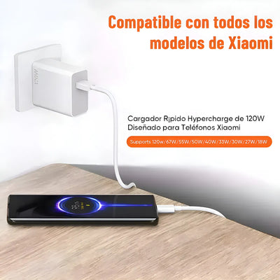 Cargador Turbo 120w + Cable Para Xiaomi Redmi Teléfono Cargador 120w Rápido Cargador Color Blanco