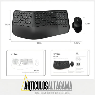 Combo Teclado Y Mouse Ergonomicos Inalambrico Weibo Wb-218 Mouse Negro Teclado Negro