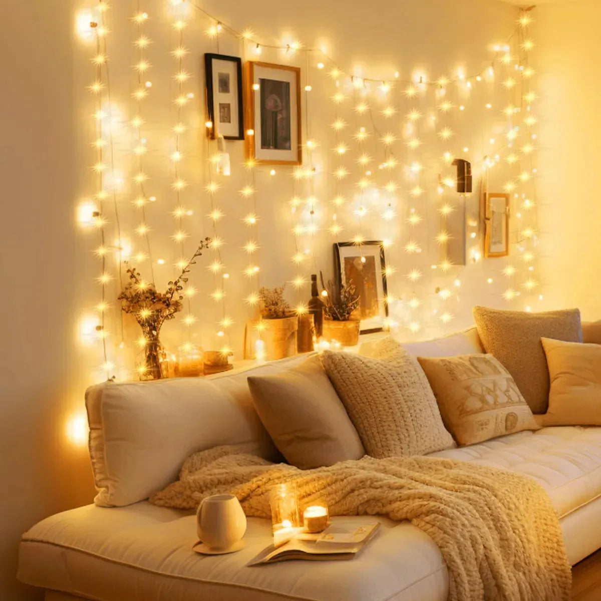 Cortina Serie De Luces Cascada Navideñas 300 Led 3x3 Usb Amarillo