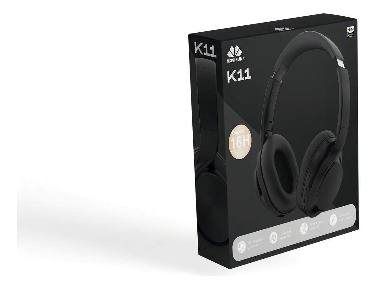 Audífonos Bluetooth Inalámbricos Movisun K11 Diadema 16 Hrs Color Negro
