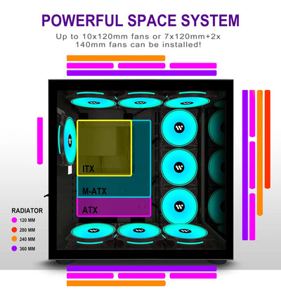 Amanson Funda Para Pc Preinstala 9 Ventiladores Argb, Atx Mi