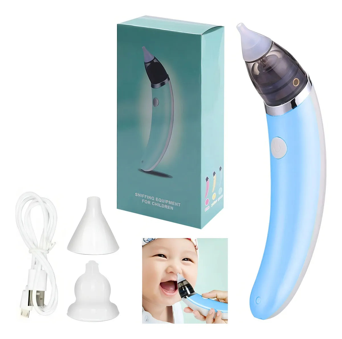 Aspiradora nasal eléctrica segura para bebés, color azul