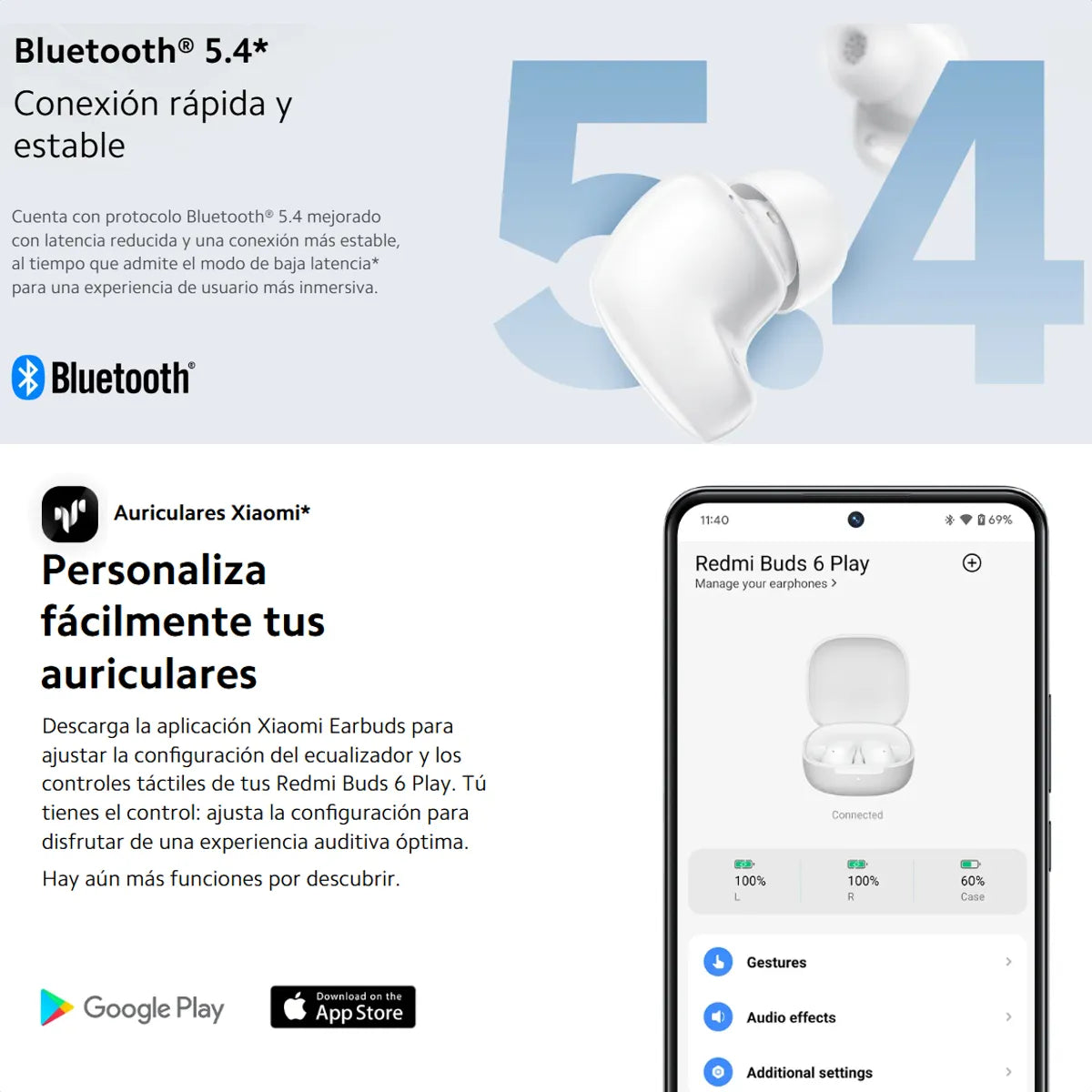 Xiaomi Redmi Buds 6 Play Auriculares Táctil Audifonos Blk Negro