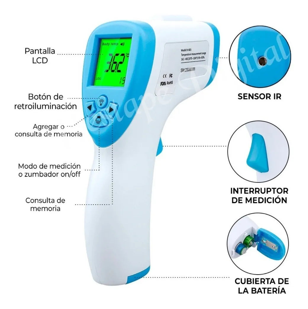 Combo Tensiómetro Digital Con Voz+termómetro Digital+pilas Blanco