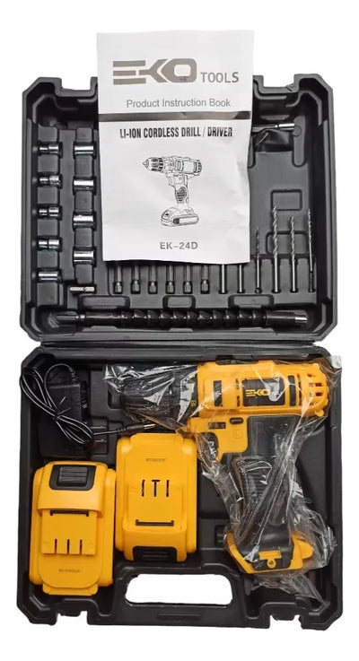 Taladro Destornillador 24v Inalámbrico Con Accesorios - Amarillo - 6p