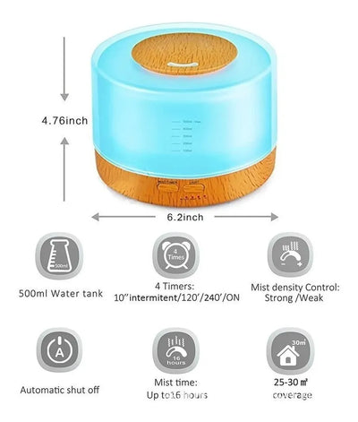 Difusor De Aromas 500ml Control Remoto Humidificador+esencia - Madera