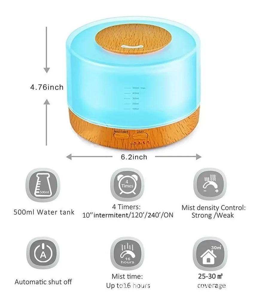 Difusor De Aromas 500ml Control Remoto Humidificador+esencia - Madera