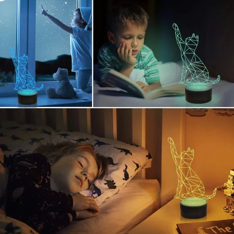 Lámpara De Noche Led Gato 3d Holograma Decoración Regalo Negra
