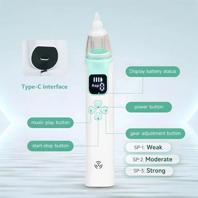 Aspirador Nasal Electrico Recargable Musical Para Bebe Blanco