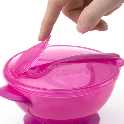 Tazón Con Tapa Y Cucha Comida Bebe Rosa - Nuby Color Rosa Chicle Liso Personaje Ninguno