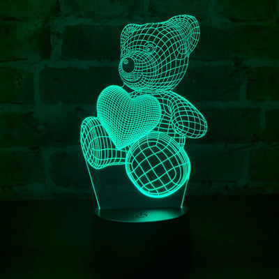 Lampara De Noche Led 3d Oso Niños Regalo Novios Amor Negra