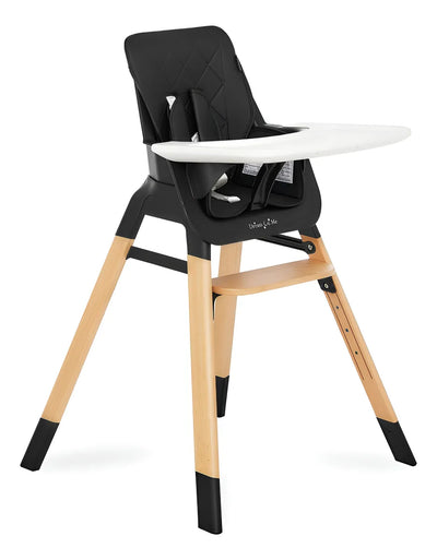 Silla Alta Compacta De Madera Negra Portátil Con Bandeja Aju