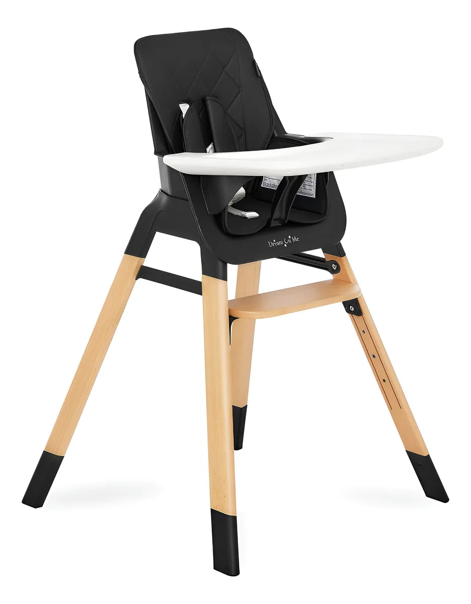 Silla Alta Compacta De Madera Negra Portátil Con Bandeja Aju