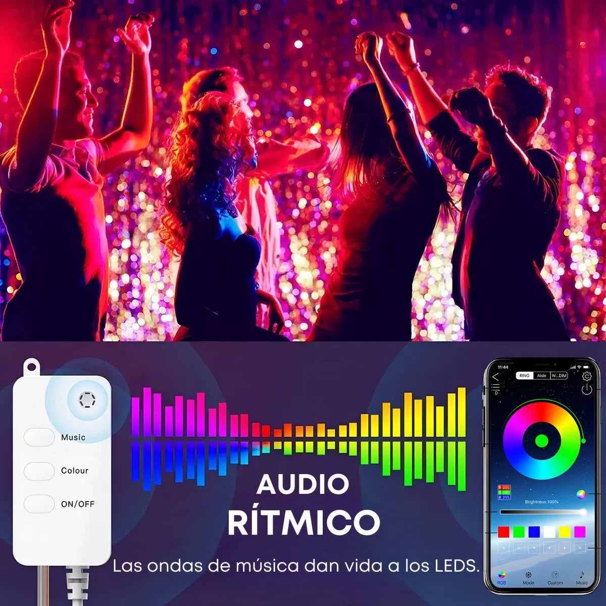 Luces Led Navideñas Efecto Arcoíris Decoración Hogar Habitación Navidad Control App Bt 10 Metros 66 Luces Marca Dosyu Modelo Bsl10