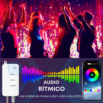 Luces Led Navideñas Efecto Arcoíris Decoración Hogar Habitación Navidad Control App Bt 10 Metros 66 Luces Marca Dosyu Modelo Bsl10