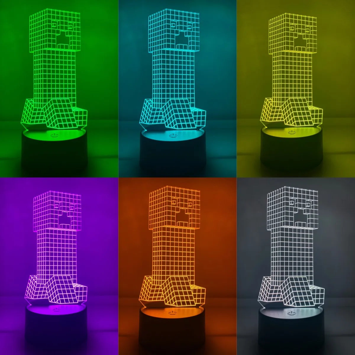 Lámpara De Noche Led 3d Minecraft Creeper Regalo Holograma Negro